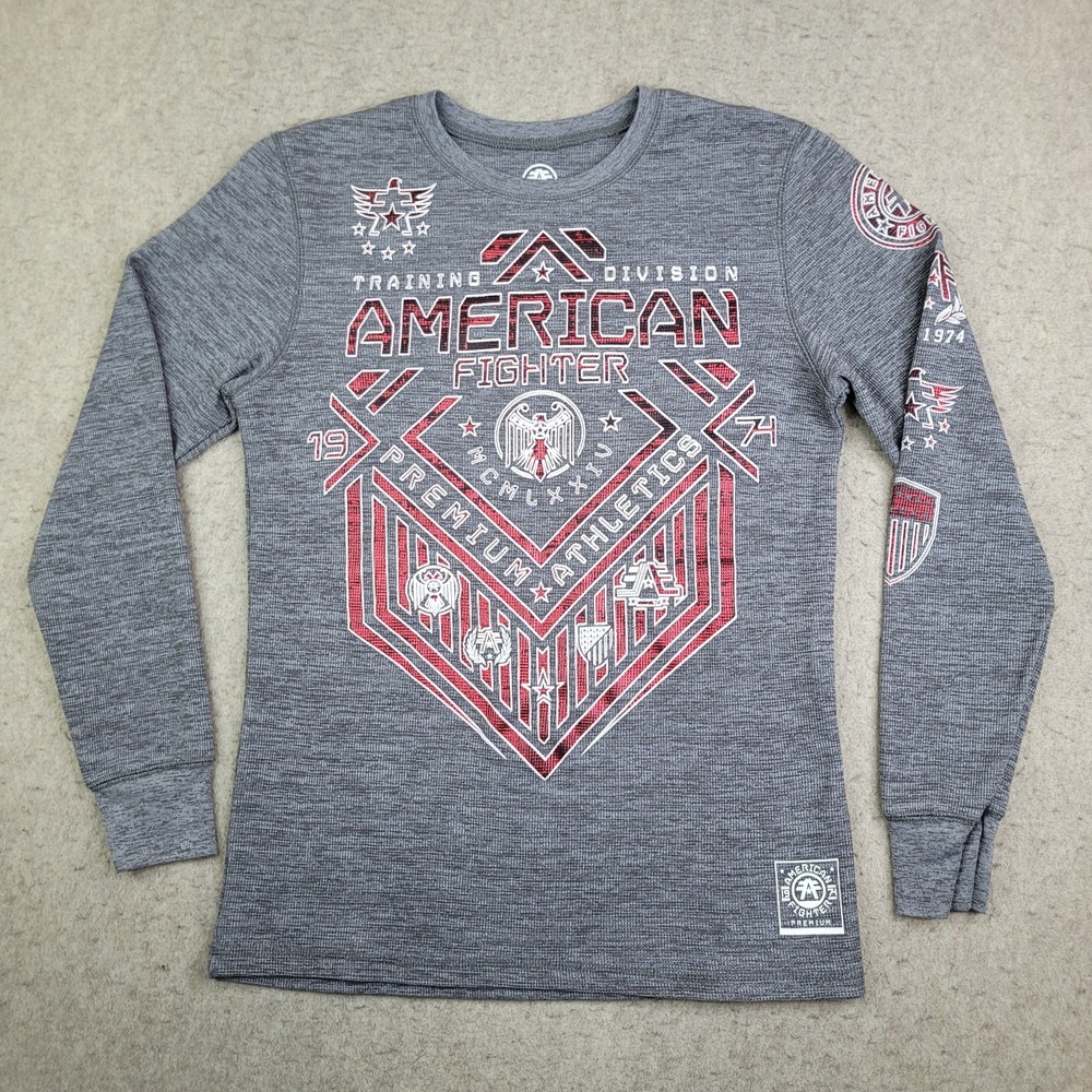 American Fighter 1974 Men's Medium Gray Thermal Long Sleeve Crew Neck Training‎